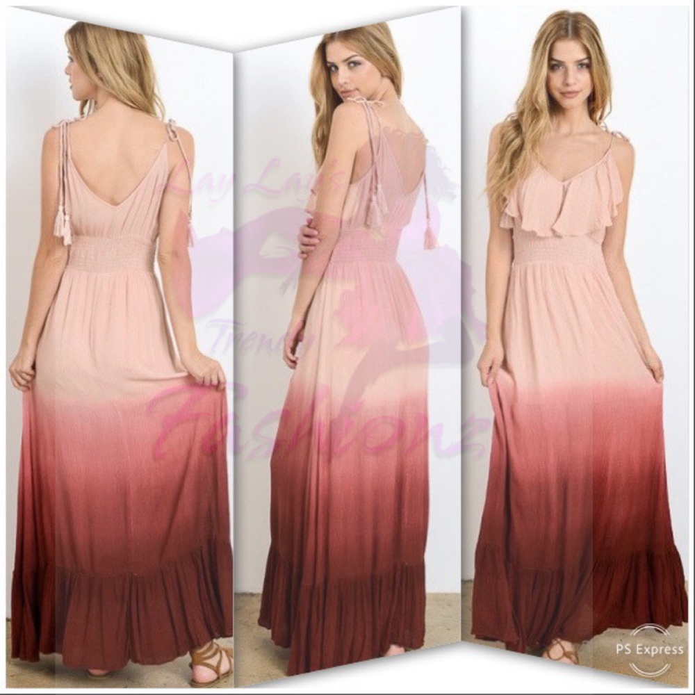 Dip Dyed Maxi Dress- DUSTY PEACH - Picture 1 of 3